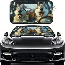Humorous Husky Car Sunshade - UV Protection, Foldable & Easy To Store, Fits Most Vehicles, Polyester Material With Playful Dog Design For Indoor Decor, Vehicle Cooling Accessory, Playful Dog Design, Easy Storage Feature - A - View 1