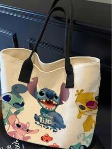 Túi tote in hình hoạt hình dễ thương Lilo & Stitch & Angel của Disney, túi đeo vai bằng vải canvas in họa tiết da báo màu hồng, túi xách tay thường ngày in hình Stitch & Angel, túi đeo vai thời trang in hình nhân vật Disney, túi xách tay nhẹ nhàng thường ngày. - Nhiều màu - Xem 9
