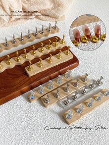 3D Long Rectangular Right-Angle Wavy Wood-Like Acrylic Resin Base With Aurora White Alloy Gold White K Nail Holder Practice Stand Set, Korean-Style Floral Laser DIY For Home, Outings, Women, Mom, Sister, Wife, Girlfriend, Wedding, Nail Salon, Beauty Parlor, Valentine's Day - Multicolor - View 6