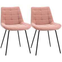 Dining Chair Set Of 2 / Velvet Upholstery In Pink / Kitchen Chair With Backrest / Retro Design / Steel Legs / Suitable For Living Room, Kitchen And Dining Room - Pink - View 2