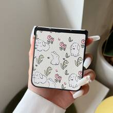 Soft And Cute Rabbit In Flower Folding Phone Case With Chain, Suitable For Samsung Galaxy Z Flip3 5G/Galaxy Z Flip 4 5G/Galaxy Z Flip 5 5G/Galaxy Z Flip 6 5G/Galaxy Z Flip 7 5G, New Floral Folding Phone Case - Multicolor - View 2