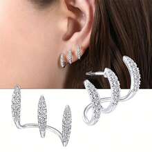 Pendientes elegantes decorados con garra de rhinestone - Accesorio diario hipoalergénico y de moda, regalo de combinación perfecto - Plateado - Ver 2