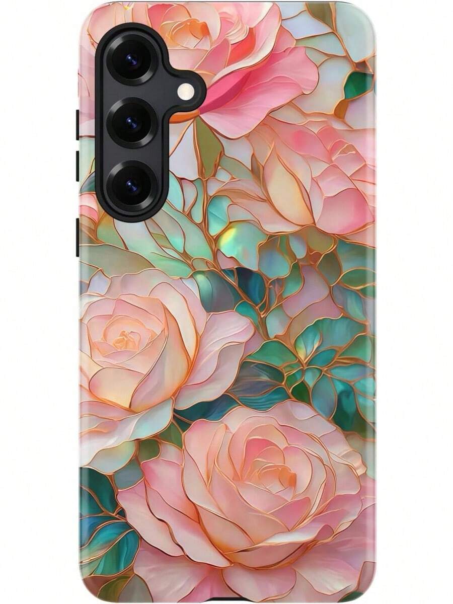 Galaxy S2 Handyhülle, schlanke Silikon-Hartschale, Y2K-College-Stil mit Blumenmuster, stoßfest, für Frauen, Marmortextur mit geprägtem Blumenmuster. - Weiß 3 - Übersicht 1
