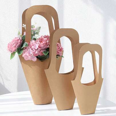 10/20 Pcs Multi-Size Large Capacity Handheld Thickened Sturdy Durable Kraft Paper Flower Bouquet Bags, Rustic Wedding Party Decorations, Birthday Anniversary Celebration Party Supplies, Festival Fresh Flower Packaging Bags, Gender Reveal Party Celebration Decorations, Special Packaging Bags For All Kinds Of Event Party Gifts