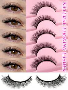 ENCHUW 5 Pairs False Lashes Soft Lashes Thick Eye Lashes False Eyelashes Natural Look Cat Eye Lashes Wispy Fake Eyelashes Fluffy Natural Eye Lashes - Black - View 1