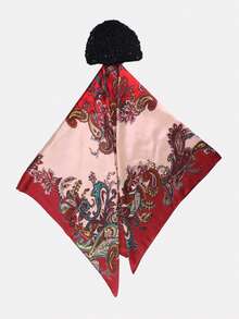 1pc Women's Headband Headscarf Set, Cashew Flower Pattern, All-In-One Head Wrap, Hair Care, Suitable For Daily Use - Wine Red Amoeba - View 2