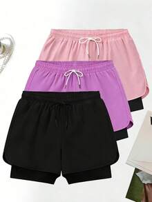 3pcs High Waist Slimming Sports Pants | 4-Way Stretch, Side Slit Design, Flattering Thigh Line, Essential For Fitness And Streetwear, Suitable For Yoga, Running And Daily Wear Summer - Multicolor - View 1