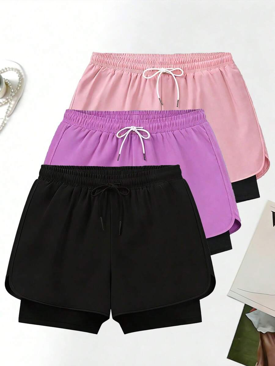3pcs High Waist Slimming Sports Pants | 4-Way Stretch, Side Slit Design, Flattering Thigh Line, Essential For Fitness And Streetwear, Suitable For Yoga, Running And Daily Wear Summer - Multicolor - View 1