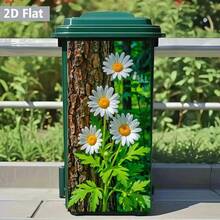 1pc Daisy Blooming Near Tree Themed Trash Can Sticker, Self-Adhesive Wall Decal For Kitchen Garbage Can, Wall, Home Decor (Suitable For Trash Can, Wall, Home Decor), 37 X 82 Cm - A - View 1