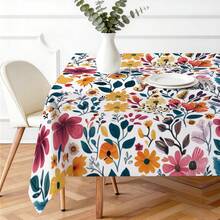 1pc Rectangular Polyester Tablecloth, Floral Pattern, Single-Sided Printing, Suitable For Tabletop, Washable And Reusable, Applicable For Indoor, Outdoor, Patio, Wedding, Party, Dining, Craft Exhibition, Banquet Decoration - Multicolor - View 2