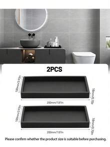 2pcs Set 7.9-Inch Black Bathroom Silicone Tray, Flexible Rectangular Soap Dish For Bathroom And Kitchen Countertop, Modern Minimalist Style Vanity Tray Storage Rack, Bathroom Accessories - Black Home Bathroom Decor Bathroom Organizer Fall Decor Back To School - Black - View 10