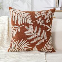 1個橘色現代簡約熱帶蕨類刺繡抱枕套，春夏葉子刺繡裝飾枕套，適合室內裝飾，四季通用枕套，不含枕芯 - 橘色 - 查看 12