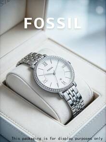 Fossil Women's Polished Silver Round Crystal Halo Watch Multi‑Row Stainless Steel Bracelet White Textured Roman Numeral Dial Date Feature Elegant Minimalist Wristwatch for Daily Office Wear Bridal Occasion City Weekend Outing Ideal Gift for Her on Birthday Valentines Day Bri Shower Holiday - 銀色 - 查看 5
