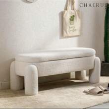 Panca portaoggetti Chairus in pelle sintetica, seduta imbottita in peluche con spazio di archiviazione nascosto, moderna, per letto e ingresso, pouf per corridoio e camera da letto - Bianco - Visualizzare 2