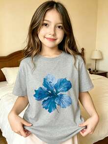 Diseño de estampado de flor azul Camiseta estampada para niños - Gris - Ver 8