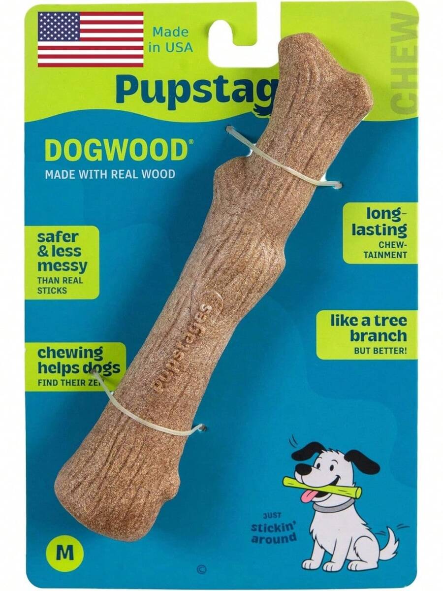 Small 5.4 Inch Dogwood Dog Chew Toy Made In USA, Real Wood Blend Natural Flavor & Texture For Moderate Chewers, Durable Healthy Alternative Chew Bone For Small Dogs - 山茱萸(棕色) - 查看 1