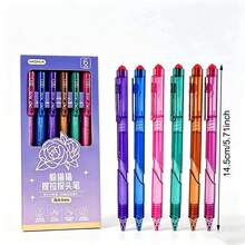 Set de 7 bolígrafos retráctiles ST de colores surtidos, con tinta de secado rápido, adecuados para estudiantes y uso en la oficina - Morado - Ver 6