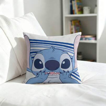 Vỏ gối trang trí Disney Lilo & Stitch, hình Stitch mặt to dễ thương với sọc xanh, thích hợp cho phòng ngủ trẻ em, ghế sofa.