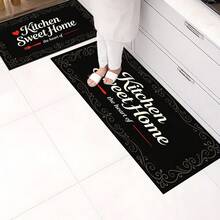 1 pieza, Decoración del hogar, Alfombra de cocina con estampado de patrón de texto, Alfombra de cocina de tierra de diatomeas, Alfombra de cocina, Alfombra de piso, Fácil de limpiar, Rectangular estampada, Adecuada para sala de estar, dormitorio, pasillo, baño, lavandería - Alfombra de poliéster, Adecuada para decoración del hogar interior y exterior - Multicolor - Ver 2