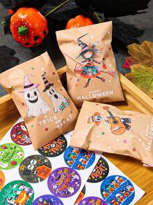 1 Set Halloween Paper Gift Envelopes, 4 Cute Designs Including Pumpkin, Witch, And Skeleton Bone Prints, Kraft Paper Bags, Candy Bags, Snack Bags, Party Favor Bags, Halloween Party Decorations, Holiday Atmosphere Props - Halloween Pumpkin - View 8