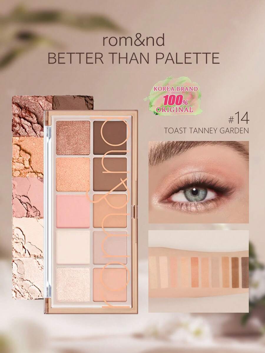 Rom&nd Romand BETTER THAN PALETTE 14 TOAST TANNEY GARDEN 9g, 10-Color Warm Tone Eyeshadow Palette, Matte And Shimmer Textures, Ultra-Fine Easy-To-Blend Texture, Create Natural Glowing Eye Makeup, Daily Use, Suitable For Beginners, Korean Beauty, , Gift Set 8.3g/0.29oz - 14 TOAST TANNEY GARDEN - 查看 1