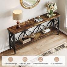 Tribesigns 160 Cm Narrow Sofa Table, 2-Tier Industrial Console Table Behind Couch, Long Entry Tables With Storage For Entryway, Living Room, Foyer, Hallway, Rustic Brown - Brown - View 4