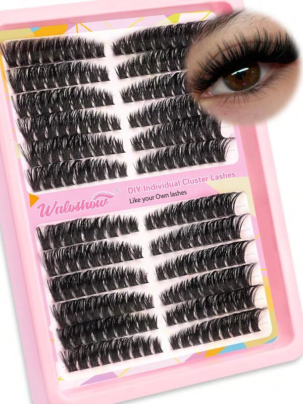 Waloshow D-Curl Volumizing False Eyelashes, Categorized By Height, Left And Right Bundled, Single Cluster Pairs. Pointed Lashes 30D 50D, 60D, 80D, With Natural Segmented Roots. Fluffy Dense Cluster Lashes, Soft And Comfortable.