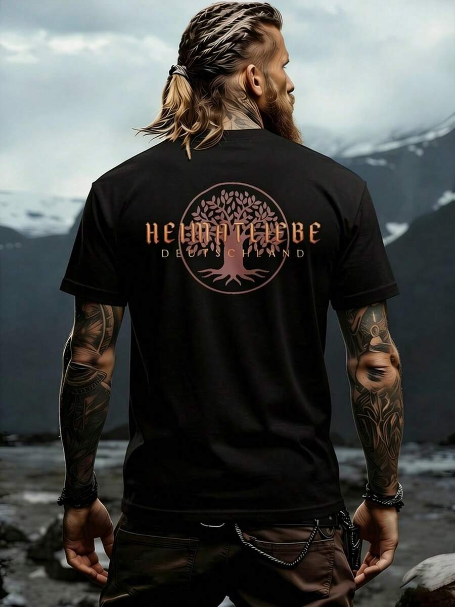 Shirt With Tree Print And Heimatliebe Deutschland For Casual Wear, PLUS SIZES. Loose And Comfortable. - Back - View 1
