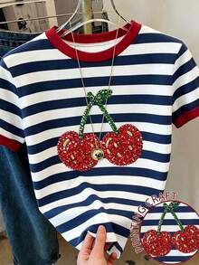 Recomendado talla grande Vendidos, Camiseta de mujer de cuello redondo de manga corta con diamantes de colores de Tianku Heavy Industry, adecuada para compras diarias y citas con amigas, estilo casual de verano delgado y versátil - Blanco 11 - Ver 1