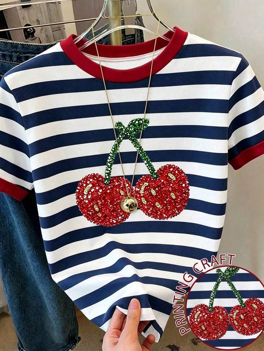 Recomendado talla grande Vendidos, Camiseta de mujer de cuello redondo de manga corta con diamantes de colores de Tianku Heavy Industry, adecuada para compras diarias y citas con amigas, estilo casual de verano delgado y versátil - Blanco 11 - Ver 1