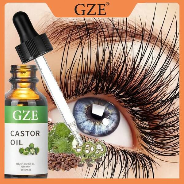 GZE 30ml 有機冷壓無己烷蓖麻油，附刷頭塗抹器，適用於睫毛、眉毛、頭髮及皮膚保濕