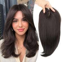 14 Inch Women's Synthetic Hair Topper With Bangs, 5.5 Inch X 5 Inch Hand-Woven Lace Front 360° 3D Coverage Thin Mesh Synthetic Hair Topper For Sparse Hairline - Multicolor - View 10