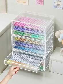 Caja de papelería de 23.5cm*13.5cm*11cm, porta lápices transparente de gran capacidad para lápices de colores, crayones, bolígrafos de dibujo, suministros de arte para niños y útiles escolares - caja de almacenamiento - Ver 8