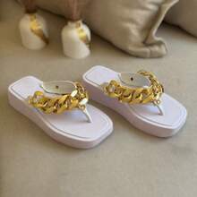 Flat Quadrado Corrente Feminino Sola Alta do 33 ao 40 - Moda Blogueira - off-white - Visão 2