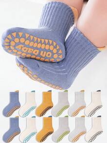 6双可爱卡通字母印花防滑室内袜，适合幼儿日常穿着 - 彩色 - 查看 9