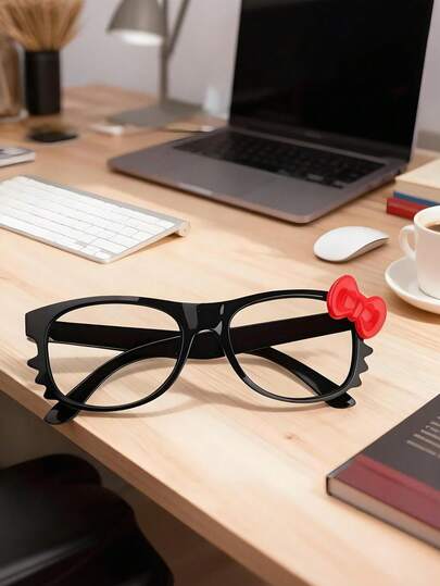 SANRIO 1 chiếc gọng kính hình mèo Hello Kitty đáng yêu, kiểu dáng như chiếc nơ, làm từ nhựa ABS màu đen. Thích hợp dùng làm đạo cụ chụp ảnh, đeo hàng ngày hoặc phụ kiện trang trí.