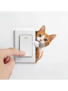 Cute Peeking Orange Tabby Cat Light Switch Wall Decal, Realistic 2D Animal Self-Adhesive Switch Sticker, Perfect For Living Room And Bedroom Switch Panels, Enhance Your Home's Charming Atmosphere - Cute Peeking at the Orange Tabby Cat - View 2