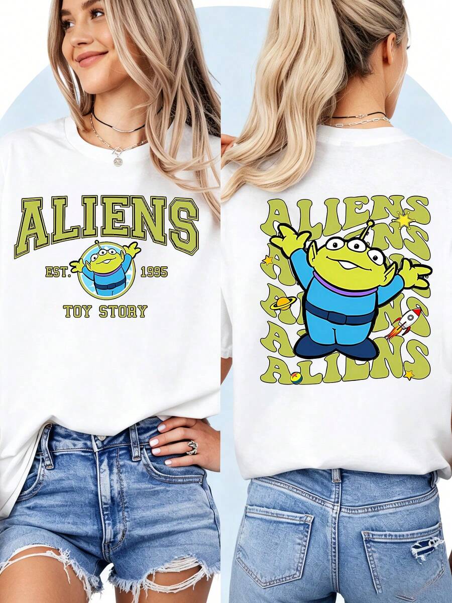 Toy Story Aliens "EST. 1995" Double-Sided T-ShirtPerfect For Taking Photos At Disneyland, As A Souvenir, Casual Everyday Wear, Or Matching Family Outfits. It's Also An Ideal Valentine's Day Gift For Friends And Family. Unisex, A New Spring Style, Comfortable And Skin-Friendly, Suitable For Outdoor Wear. - White - View 1