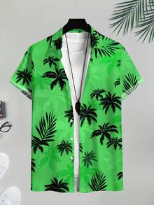 Men'S 3D Plant Print Polyester Hawaiian Shirt Summer Beach Short Sleeve Vintage Floral Casual Regular Fit Breathable Comfortable - 青色 - 查看 9