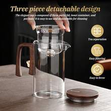 Enchanti Magic Tea Pot 720ml, Water Separation Glass Teapot With Wooden Handle, Press Control Tea Infuser With Strainer For Loose Leaf Tea, Witchcraft Style Glass Kettle For Home Office Tea Ceremony, Gift For Tea Lovers, Housewarming Gift - Brown - View 7