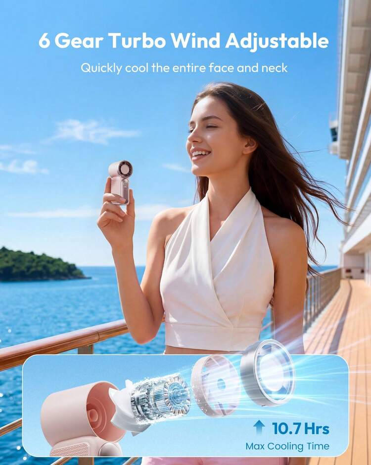 GMOX-5000mAh Portable Handheld Fan, 5 Speeds Cooling, 3-In-1 Personal Fan (Hand/Neck/Desk), 12H Long Lasting Rechargeable Small Fan Travel & Beach, Lightweight 0.6lb - 迷你粉紅色 - 查看 2