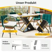 Extendable Dining Table (120-160*80cm), Kitchen/Living Room Table, Extendable To 160cm With The Help Of An Internal Extension Leaf, Dining Table With Golden Cross Legs - 黑色 - 查看 6
