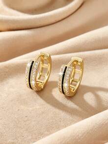 1 paire de boucles d'oreilles à clous rondes géométriques élégantes et luxueuses en cuivre incrusté de zirconium, légères, boucles d'oreilles mode pour femmes, cadeau pour rendez-vous - rond - Voir 6