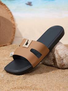 Sandales de sport décontractées pour femmes, pantoufles de plage pour l'extérieur, claquettes souples confortables antidérapantes, pantoufles de marque, couleur unie minimaliste - Tabac - Voir 3