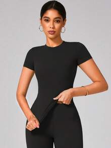 NcmRyu 3 buah Kaos Wanita Lengan Pendek Kasual Sporty Kerah Bulat Pas Badan Warna Polos - MultiWarna - View 6