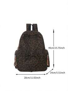 Retro American Baddie Style Deep Brown Leopard Print Backpack, Front Pocket With Bow Tie Design, Side Zipper Pocket, Large Capacity Versatile, Student Commute Travel Casual Backpack - Multicolor - View 5