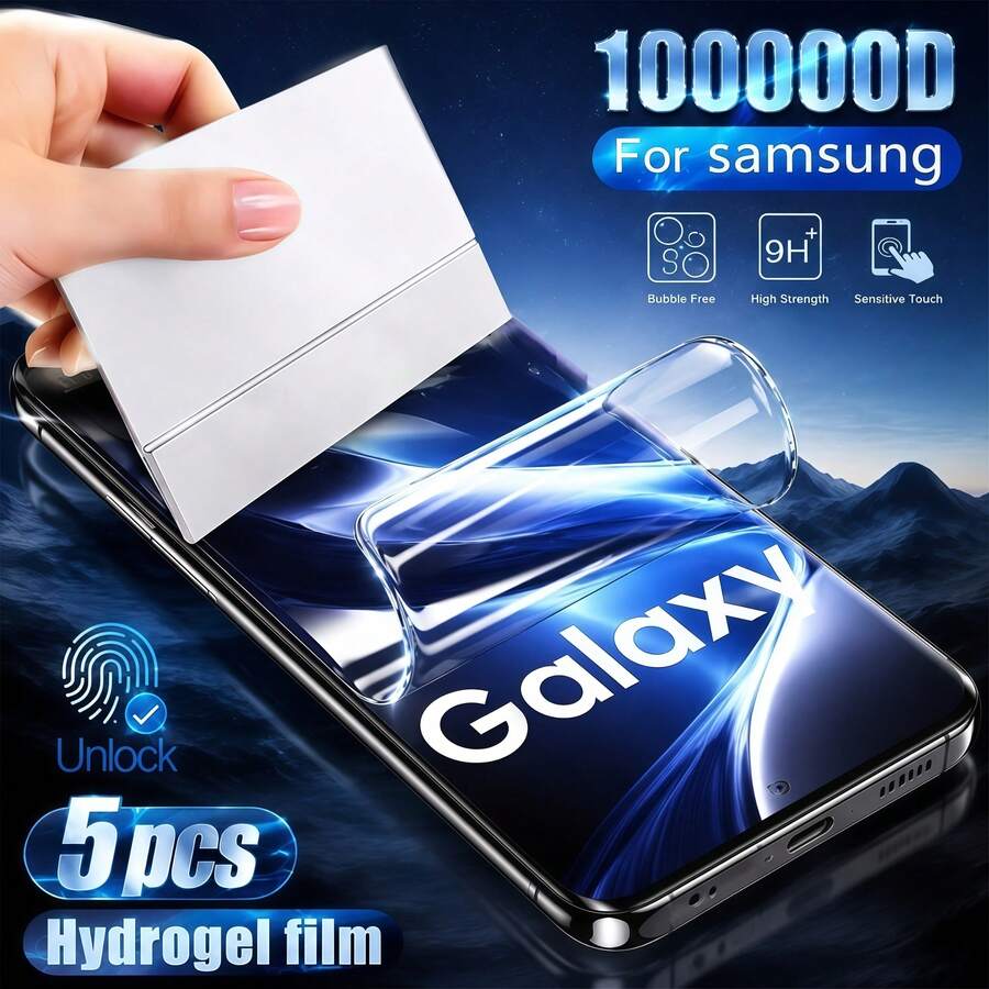 5片裝高清晰水凝膜螢幕保護貼，適用於Galaxy S26 S25 S24 S23 Ultra Plus S21 S20 FE S22+S20+ S23+ Note 20 Ultra 20，易於安裝，防刮，全覆蓋，柔軟水凝膜