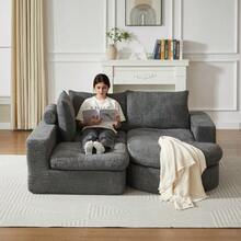 Chenille Sofa With Curved Elements And Chaise Longue, Fully Compressed And Frameless, Modular Corner Sofa With L-Shaped Chaise Longue, Compressed Foam Sofa, No Assembly Required - 灰色 - 查看 5