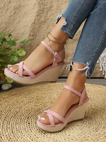 Sandal đế xuồng tiên nữ mùa hè mới, giày đế dày đa năng chống nước tăng chiều cao tôn dáng - Hồng - Xem 3