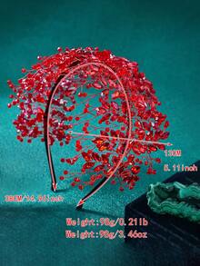 1pc Fashion Wedding Bride Rhinestone Headband Red Elegant Ladies Party Banquet Ball Headdress - Red - View 4